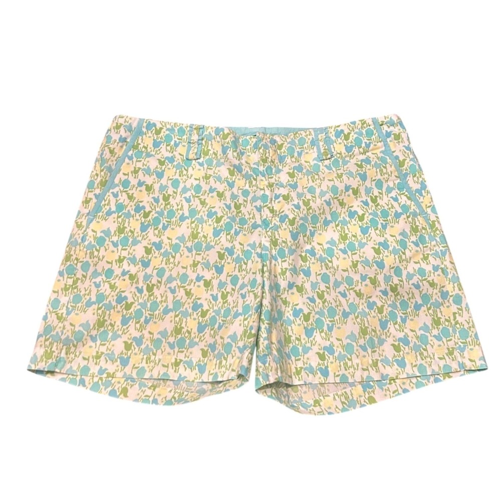 Lilly Pulitzer Tulip Floral Shorts 2 Blue Green Palm Beach Fit Preppy Coastal